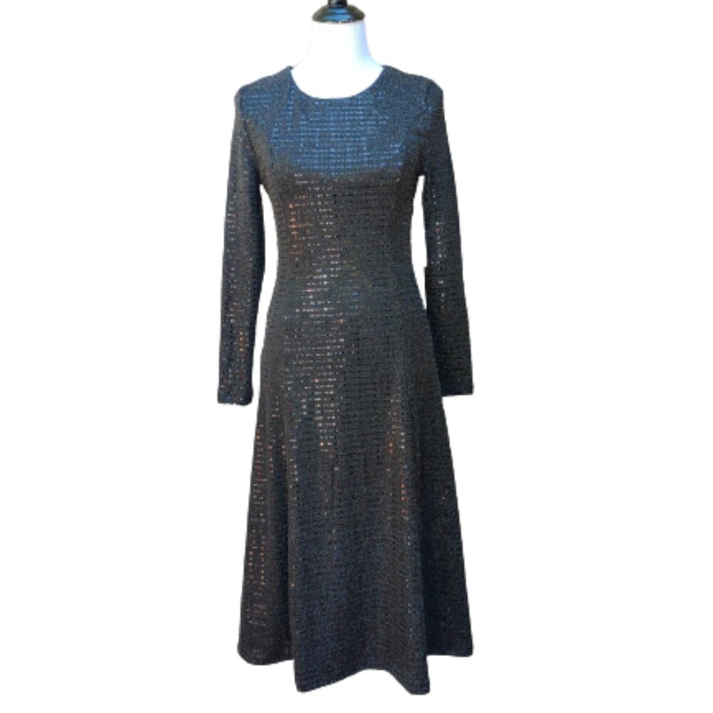 Love Free Black Midi Cocktail Dress Sequins Long Sleeves NWT Party Holiday